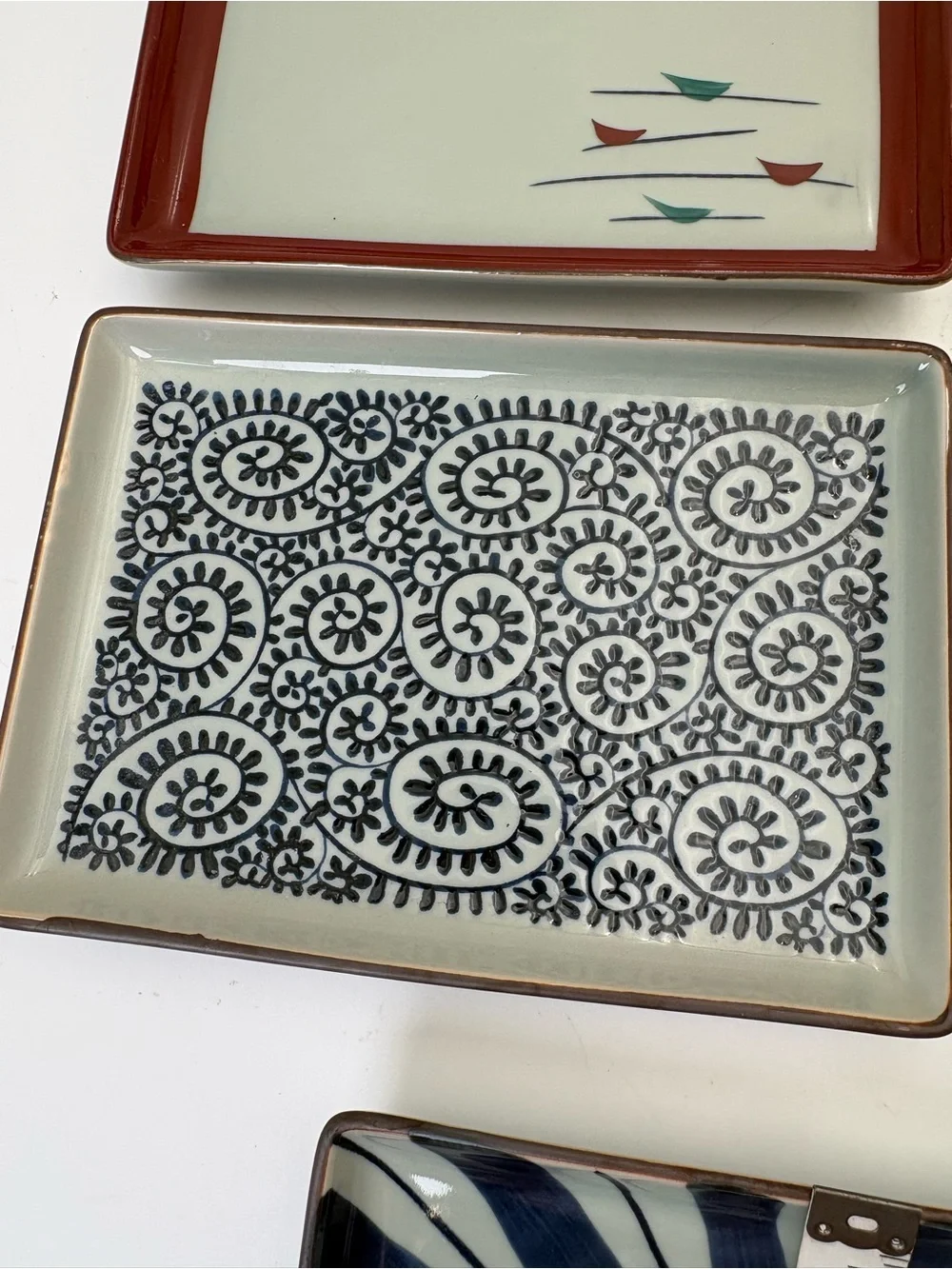 Arita Hand-Painted Ceramic Rectangular Sushi Dish Set - 5 Dishes in Box